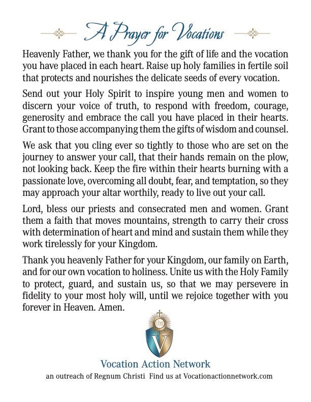 A Prayer for Vocations Prayer Cards